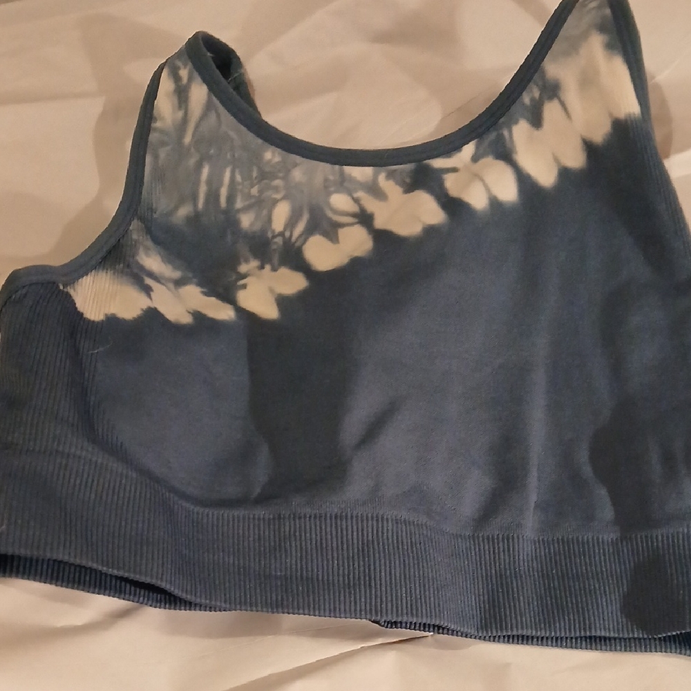 Avia Blue and White Tie-Dye Sports Bra
